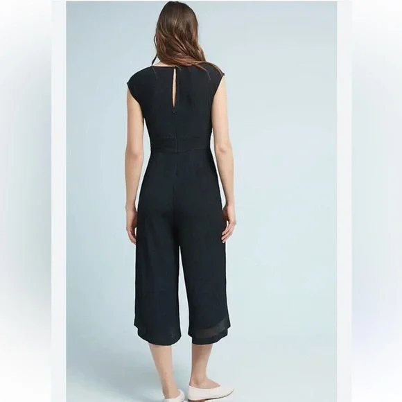 Anthropologie Black Abbey Crepe Wide Leg Jumpsuit Tie Waist Cocktail Size 6 - Picture 13 of 13